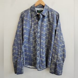 Tripp NYC Button Shirt Long Sleeve Blue Gray Geometric Honeycomb Men's Small